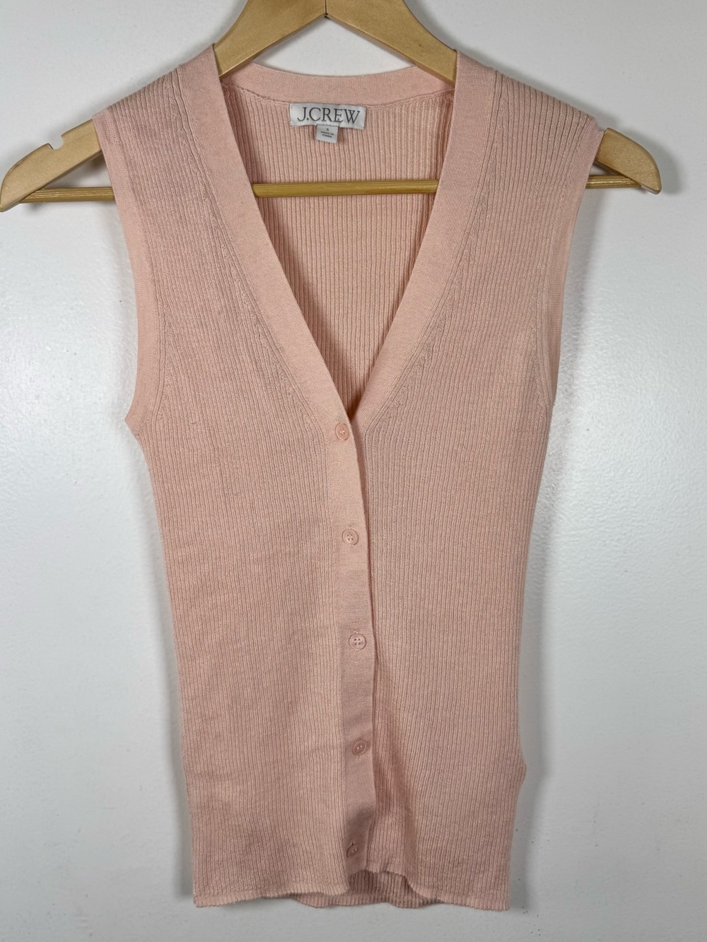 J CREW Cashmere & Silk V Neck Vest Cardigan Women’s Small Ribbed Knit Blush EUC - Picture 1 of 6